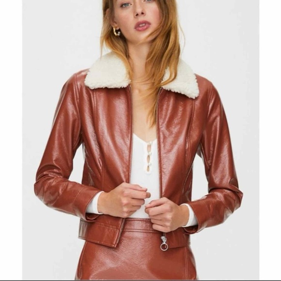 Wilfred Jackets & Blazers - SOLD Aritzia Wilfred Tempest Cropped Vinyl Jacket with Shearling Collar